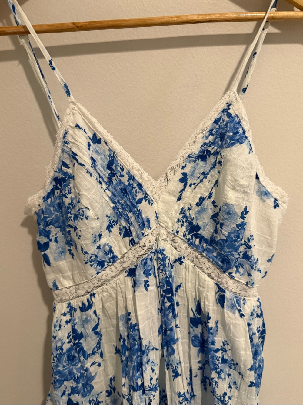 Pookie & Sebastian White Blue Floral Cotton Mini Dress Smocked Back Size L - Picture 4 of 15